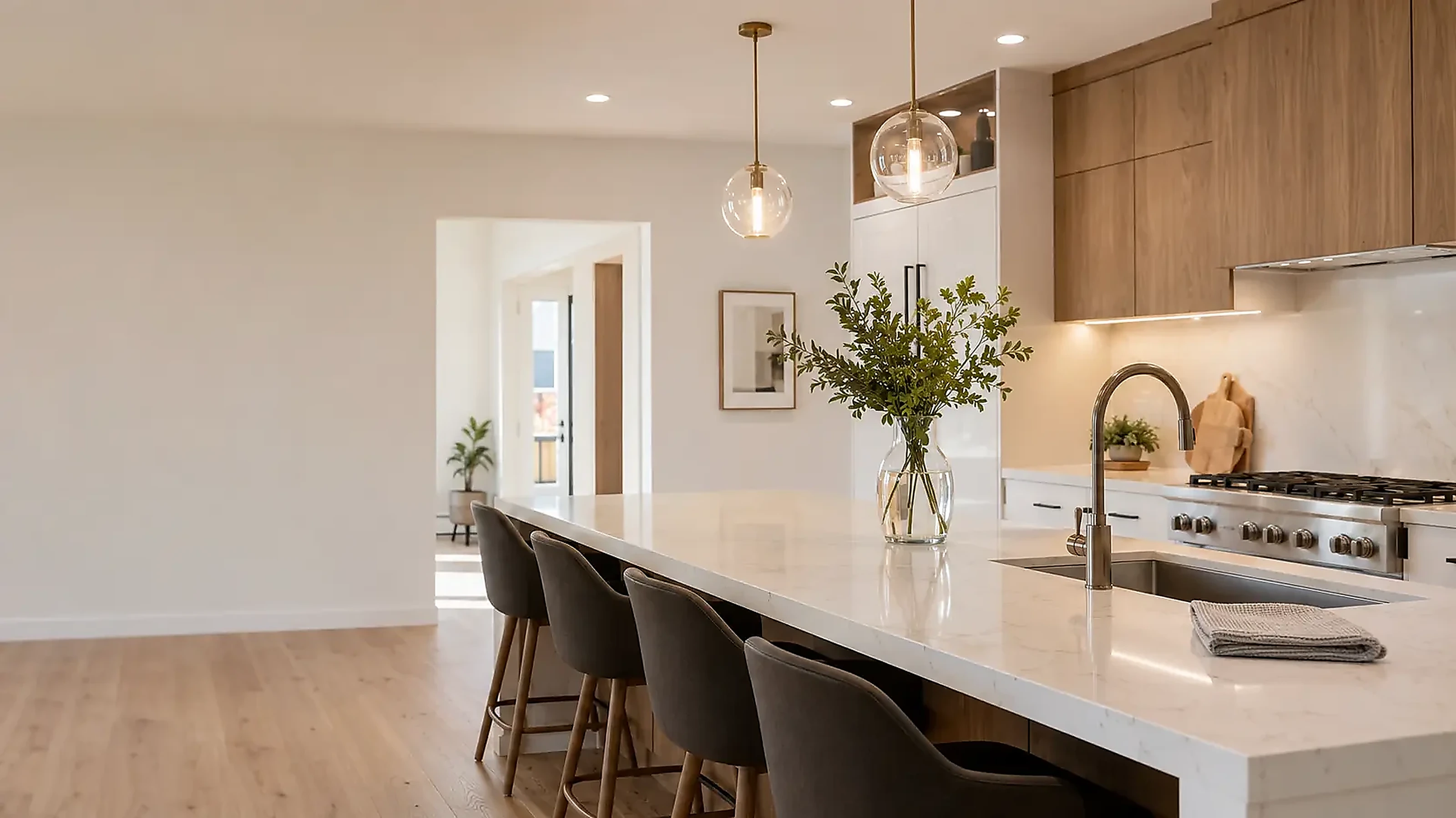 A pristine modern kitchen after professional cleaning
